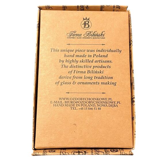 Firma Bilinski Handmade Polish Glass Snowy Owl Christmas Ornament - Picture 5 of 5